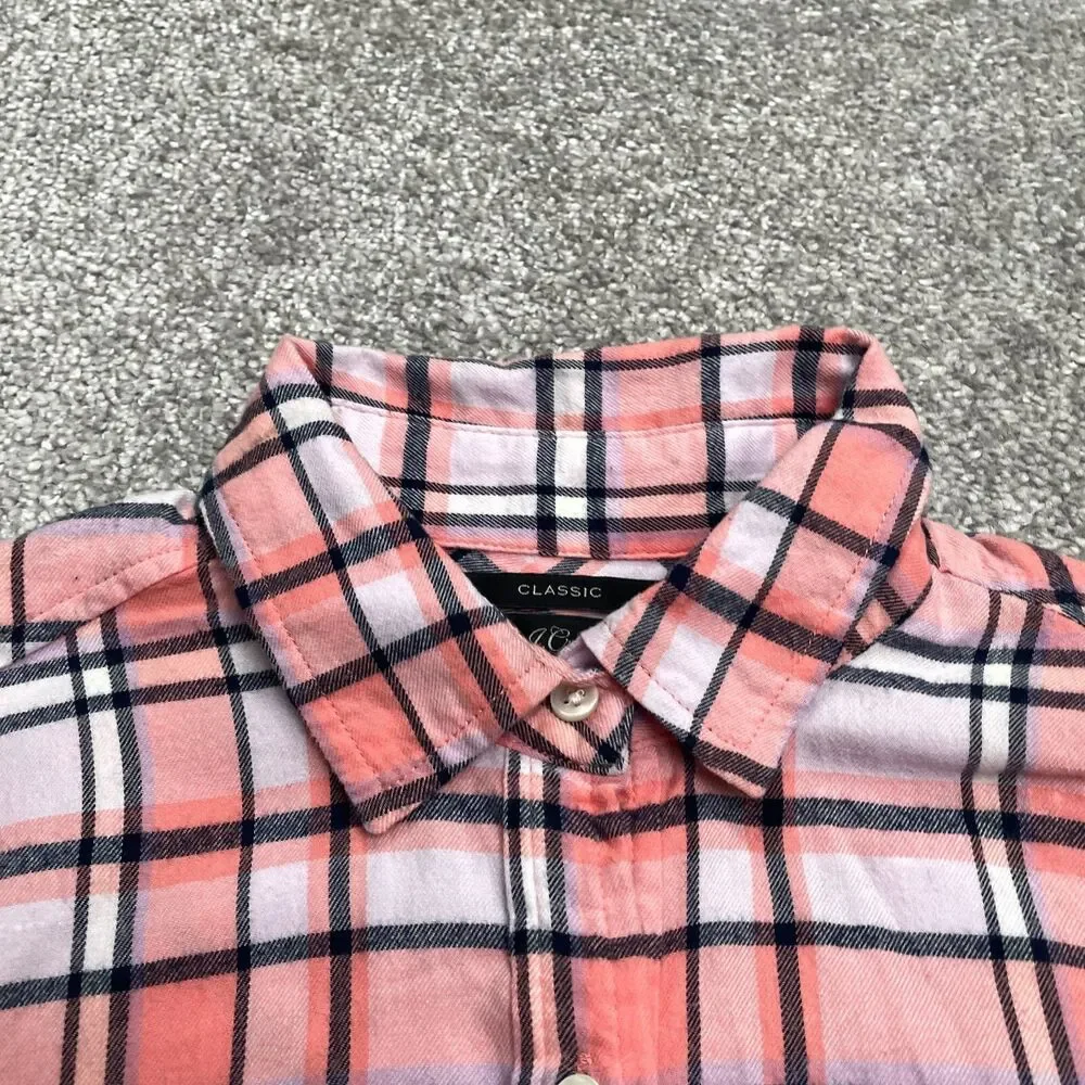 J.Crew Classic Popover Shirt Womens Small Rose Pink Tartan Plaid Flannel Cotton